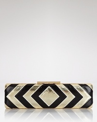 Glamorous mirrored paillettes provide a striking contrast to soft leather on this slim Badgley Mischka clutch, which is secured by a top snap closure. Glamorous mirrored paillettes provide a striking contrast to soft leather on this slim Badgley Mischka clutch, which is secured by a top snap closure.