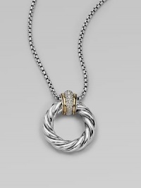 From the Metro Collection. An iconic, cabled loop pendant with a dazzling pavé diamond accented bale embellished with 18k gold on a box link chain. Sterling silver18k goldDiamonds, .12 tcwLength, about 16 to 17 ajustablePendant size, about 1Lobster clasp closureImported 