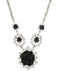 Catch a beautiful bouquet. This necklace from 2028 is crafted from silver-tone mixed metal with glass crystal stones and jet-colored flower details adding an elegant touch. Approximate length: 16 inches + 3-inch extender. Approximate drop: 1-3/4 inches. Catch a beautiful bouquet. This necklace from 2028 is crafted from silver-tone mixed metal with glass crystal stones and jet-colored flower details adding an elegant touch. Approximate length: 16 inches + 3-inch extender. Approximate drop: 1-3/4 inches.