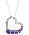 Give the gift of love to the girl with a February birthday. This elegant heart-shaped pendant features an intricate, textured design accented by bold, round-cut amethyst (1-1/5 ct. t.w.). Crafted in sterling silver. Approximate length: 18 inches. Approximate drop: 3/4 inch.