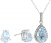 Sterling Silver Genuine Diamond and Blue Topaz Pendant Necklace and Earrings Set