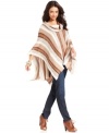 A hot fall layering piece, this Lucky Brand Jeans striped poncho features a super stylish silhouette!