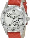 Invicta Women's 12402 Pro Diver Silver Heart Dial Red Leather Watch