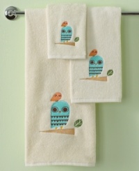 Hoo says owls only come out at night? Wise up to the new look in bath with the Give a Hoot hand towel, featuring a whimsical owl-and-branch embroidered appliqué on soft cotton. Hoo says owls only come out at night? Wise up to the new look in bath with the Give a Hoot hand towel, featuring a whimsical owl-and-branch embroidered appliqué on soft cotton.