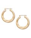 A simple twist on a traditional pair of hoop earrings. Crafted in 14k gold, Signature Gold's™ unique design features a slight cut-out swirl and a sparkling diamond accent. Approximate diameter: 1 inch.