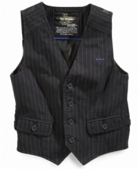 Fulfill his grown-up style wishes. This Epic Threads pinstriped vest will have him feeling like a true gentleman in an instant.