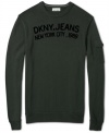 Complement your cool jeans style with this lon-sleeved pullover shirt from DKNY Jeans.