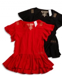 GUESS Kids Girls Big Girl Flutter Sleeve Tee, RED (10/12) GUESS Kids Girls Big Girl Flutter Sleeve Tee, RED (10/12)