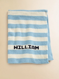 Stripes on the front, solid on the back and remarkably soft all over...this modern baby blanket is sure to be a new forever favorite. CottonMachine washMade in USAFOR PERSONALIZATION Select a quantity, then scroll down and click on PERSONALIZE & ADD TO BAG to choose and preview your personalization options. Please allow 4-6 weeks for delivery. 