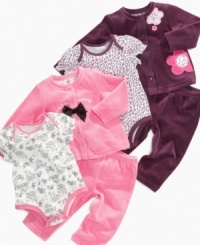 Keep your little miss looking put together with one of these adorably fun bodysuit, jacket and pant 3-piece sets from First Impressions. Keep your little miss looking put together with one of these adorably fun bodysuit, jacket and pant 3-piece sets from First Impressions.