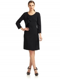 THE LOOKRound neckline Three-quarter length sleevesCascading ruffle accentPleated detailSide zip closureBack darts and princess seamsTHE FITAbout 36 from shoulder to hemTHE MATERIAL70% rayon/28% acetate/2% elastaneSilk linedCARE & ORIGINDry cleanMade in ItalyModel shown is 5'10 (177cm) wearing US size 4. THE LOOKRound neckline Three-quarter length sleevesCascading ruffle accentPleated detailSide zip closureBack darts and princess seamsTHE FITAbout 36 from shoulder to hemTHE MATERIAL70% rayon/28% acetate/2% elastaneSilk linedCARE & ORIGINDry cleanMade in ItalyModel shown is 5'10 (177cm) wearing US size 4.