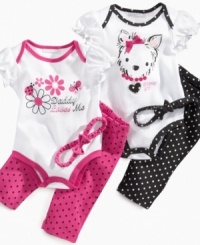 Get a little fancy. Polka dots and a headband add some special flair to her everyday activities with these darling 3-piece sets from First Impressions. Get a little fancy. Polka dots and a headband add some special flair to her everyday activities with these darling 3-piece sets from First Impressions.