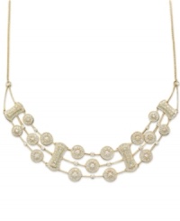 As light and airy as lace, this clever bib-style necklace is the ultimate indulgence. Round-cut diamonds (1-1/4 ct. t.w.) are interspersed throughout a three-row 14k gold setting. Approximate length: 13-1/2 inches. As light and airy as lace, this clever bib-style necklace is the ultimate indulgence. Round-cut diamonds (1-1/4 ct. t.w.) are interspersed throughout a three-row 14k gold setting. Approximate length: 13-1/2 inches.
