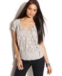 INC's petite top has a vintage-romantic vibe with its crochet-inspired lace and flattering smocking. Layer with long necklaces and a wrist full of bangles for a totally put-together look. INC's petite top has a vintage-romantic vibe with its crochet-inspired lace and flattering smocking. Layer with long necklaces and a wrist full of bangles for a totally put-together look.