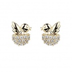14K Yellow Gold Plated Baby Bird CZ Stud Earrings with Screw-back for Children & Women
