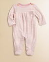 The classic pony-embroidered footed coverall is updated in soft, striped velour for plush warmth.Ribbed boatneckLong sleevesShoulder buttonsGathered empire waistBottom snaps80% cotton/20% polyesterMachine washImported Please note: Number of buttons/snaps may vary depending on size ordered. 