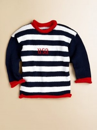 Stripes lend whimsy to this beautifully crafted pure cotton sweater perfect for girls and boys alike. A rolled neckline, hem and cuffs add small touches of contrast color.Rolled neckRibbed cuffsCottonMachine washMade in USAFOR PERSONALIZATION Select a quantity, then scroll down and click on PERSONALIZE & ADD TO BAG to choose and preview your personalization options. Please allow 3 to 4 weeks for delivery. Stripes lend whimsy to this beautifully crafted pure cotton sweater perfect for girls and boys alike. A rolled neckline, hem and cuffs add small touches of contrast color.Rolled neckRibbed cuffsCottonMachine washMade in USAFOR PERSONALIZATION Select a quantity, then scroll down and click on PERSONALIZE & ADD TO BAG to choose and preview your personalization options. Please allow 3 to 4 weeks for delivery.