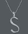 The perfect personalized gift. A polished sterling silver pendant features the letter S with a chic asymmetrical shape. Comes with a matching chain. Approximate length: 18 inches. Approximate drop: 3/4 inch.