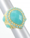 Contessa Bella Fancy Gold Tone Teal Aqua Blue Teardrop Stone Adjustable Stretch Statement Cocktail Fashion Ring R9967