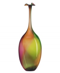 A beautiful accent for any home, this slender-necked bottle in swirling shades of pink and gold. A beautiful accent for any home, this slender-necked bottle in swirling shades of pink and gold.
