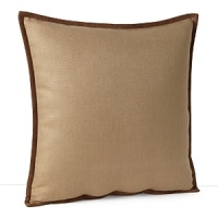 This decorative throw pillow adds texture in neutral linen with soft suede trim. This decorative throw pillow adds texture in neutral linen with soft suede trim.
