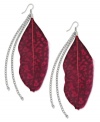 Animal instincts. Red feather accents with snake print and chain details combine on silver tone  mixed metal ear wire to create an exotic effect. Approximate drop: 4-1/2 inches.