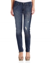 Levi's combines slight distressing and the perfect fade with skinny leg design on these dark wash 524 jeans -- an awesome pair for every day style. Levi's combines slight distressing and the perfect fade with skinny leg design on these dark wash 524 jeans -- an awesome pair for every day style.