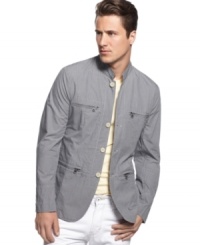 Upgrade your casual style without turning haughty couture. This lightweight blazer from Sons of Intrigue raises your game. Upgrade your casual style without turning haughty couture. This lightweight blazer from Sons of Intrigue raises your game.