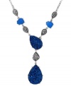 Feeling in a vibrant spirit? Genevieve & Grace's Y necklace matches that mood. It's set in sterling silver with blue druzy, blue agate (7 mm x 6 mm) and sparkling marcasite for a colorful touch. Approximate length: 16 inches. Approximate drop: 2 inches.