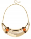 GUESS Gold-Tone Plate Necklace with Wooden Acc, GOLD