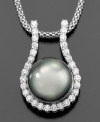 Beauty that makes the world go round. This gorgeous necklace features a Tahitian pearl (11-12 mm) and round-cut diamonds set in 14k white gold. Approximate length: 16 inches. Approximate drop: 3/4 inch.