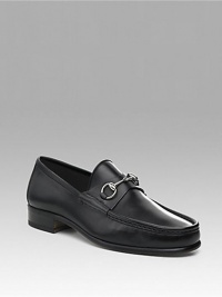 Classic leather moccasin loafer with silvertone horse bit hardware. Leather sole Made in Italy Classic leather moccasin loafer with silvertone horse bit hardware. Leather sole Made in Italy