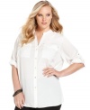 Calvin Klein's roll-tab sleeve plus size top is a versatile piece for your day-to-play wardrobe-- dress it up with trousers or down with denim.