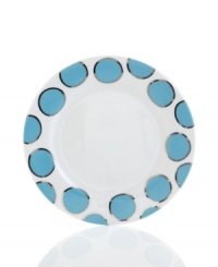 Get away from ordinary dining with dreamy Lauderdale dinnerware by Cru. Platinum-banded dots of sea blue sparkle on the fuss-free, dishwasher-safe accent plates inspired by a favorite Floridian retreat.