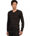 Stripes are always in season, and this Kenneth Cole New York v-neck sweater will keep you on top of the trend.