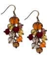 Crisp and cool. These c.A.K.e. by Ali Khan earrings feature clusters of autumn-inspired faceted glass beads in a gold tone mixed metal setting. Approximate drop: 2 inches.