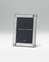 A modern design in polished silverplate, boldly punctuated with bolts at each corner. Black fabric backing Anti-tarnish finish Silver-plated RL closure Signature gift box Imported