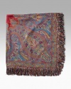 A dreamy blend of wool and silk, soft and luxurious, in a paisley-esque kaleidoscope of rich colors with a fringed border. Arrives in a gift box About 55 square 70% wool/30% silk; dry clean Made in Italy