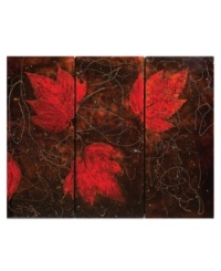 Put these three panels together to create a contemporary environment. Fiery red leaves on a mottled ground are drizzled with color in a striking balance of nature and design. Put these three panels together to create a contemporary environment. Fiery red leaves on a mottled ground are drizzled with color in a striking balance of nature and design.