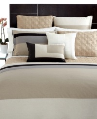 Sophistication makes a bold statement with Hotel Collection's Panel Stripe duvet cover. Featuring pieced, 400-thread count Pima cotton treated with a wrinkle-resistant finish. Zipper closure; reverses to solid. Sophistication makes a bold statement with Hotel Collection's Panel Stripe duvet cover. Featuring pieced, 400-thread count Pima cotton treated with a wrinkle-resistant finish. Zipper closure; reverses to solid.