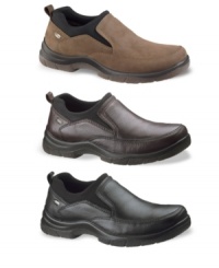 Slip on the most stylish pair of waterproof men's casual shoes around. Upper made of tumbled leather or oiled nubuck. All seams are sealed to prevent water penetration. Direct attach construction creates permanent bond between upper and outsole for maximum durability and shock absorption. Imported. Slip on the most stylish pair of waterproof men's casual shoes around. Upper made of tumbled leather or oiled nubuck. All seams are sealed to prevent water penetration. Direct attach construction creates permanent bond between upper and outsole for maximum durability and shock absorption. Imported.