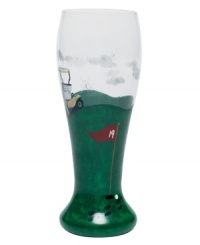 For everyone who's dreamed there could be a 19th hole, this whimsical beer glass hits the spot. Featuring a handpainted rolling green and a humorous message on the bottom, it's perfect for the golf fan among your friends. (Clearance) For everyone who's dreamed there could be a 19th hole, this whimsical beer glass hits the spot. Featuring a handpainted rolling green and a humorous message on the bottom, it's perfect for the golf fan among your friends. (Clearance)