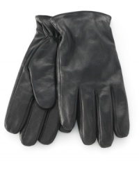 Get sleek style in a snap with these handsome leather gloves from Calvin Klein. Get sleek style in a snap with these handsome leather gloves from Calvin Klein.