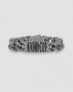 Sparta engraving and a diamond-cut black sapphire cross on handsome sterling silver. About 8½ long 18k gold accent dual lock clasp Made in USA