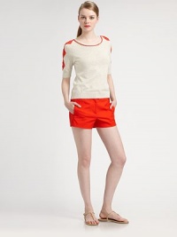 Chic crochet adds a charming touch to this knit sweater with classic, ribbed details.Round neckElbow-length sleevesRibbed detailsPull-on styleAbout 23 from shoulder to hem91% cotton/8% nylon/1% other fabricDry cleanImported Model shown is 5'10 (177cm) wearing US size Small. Chic crochet adds a charming touch to this knit sweater with classic, ribbed details.Round neckElbow-length sleevesRibbed detailsPull-on styleAbout 23 from shoulder to hem91% cotton/8% nylon/1% other fabricDry cleanImported Model shown is 5'10 (177cm) wearing US size Small.