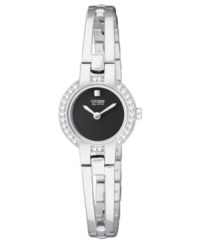 Crystals line the silhouette of this feminine Eco-Drive watch by Citizen.