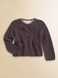 A plush, ultra-luxe, button-front knit with front bow, check lining and patch pocket.CrewneckLong sleevesButton-frontPatch pocketCashmereDry cleanImported Please note: Number of buttons may vary depending on size ordered. A plush, ultra-luxe, button-front knit with front bow, check lining and patch pocket.CrewneckLong sleevesButton-frontPatch pocketCashmereDry cleanImported Please note: Number of buttons may vary depending on size ordered.