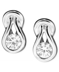 Classic diamond earrings are taken to the next level with an inspiring love knot design. These stylish earrings feature round-cut diamond (1/3 ct. t.w.) set in 14k white gold. Approximate drop: 1/3 inch.