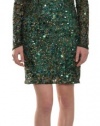 Aidan Mattox Women's Glitzy Fully Sequins Long Sleeve Cocktail Dress 10 Hunter Green