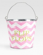 A galvanized bucket is a convenient spot for all of your beach and pool gear, from flip flops to kids toys. It's also a clever gift basket, ready to fill and give to a favorite beachcomber. Top handle 11H X 11 diameter Made in USA FOR PERSONALIZATION Select a quantity, then scroll down and click on PERSONALIZE & ADD TO BAG to choose and preview your monogramming options. Please allow 3-4 weeks for delivery.